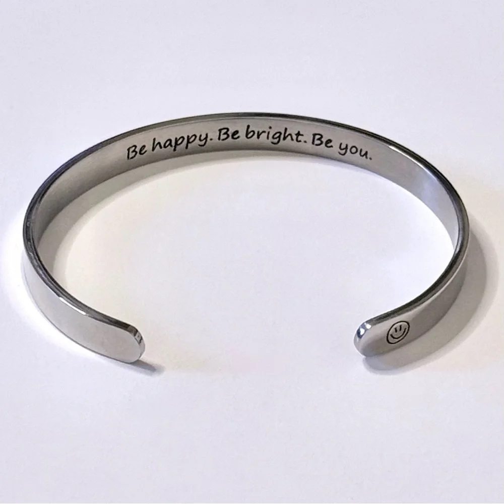 BTYSUN “Be Happy. Be Bright. Be You.” Inspirational Cuff Bracelet – Silver Tone - Picture 3 of 4